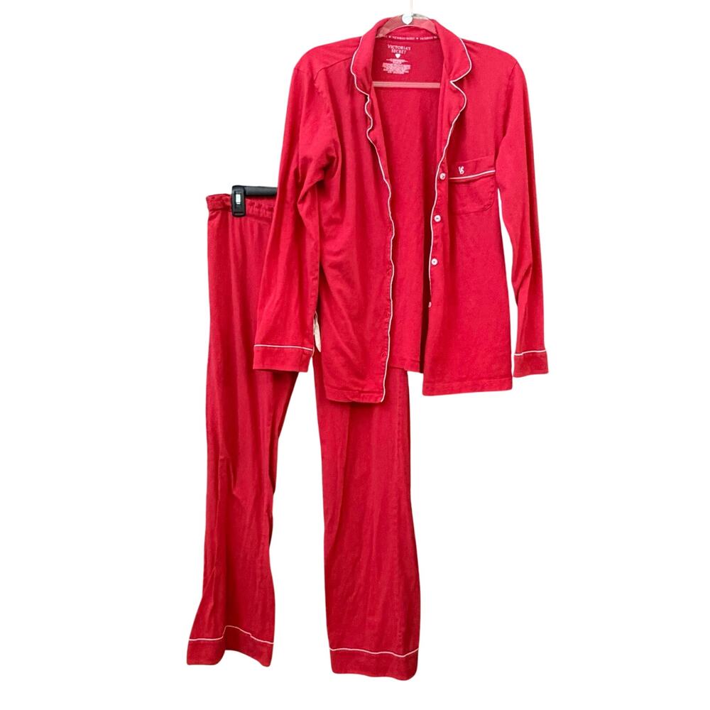 Victorias Secret Size Medium Long Red Two Piece Pajama Soft Wash